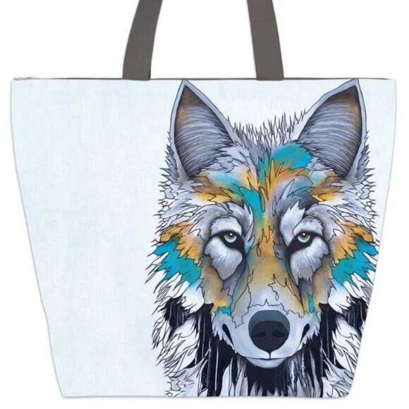 The Indigenous Collection Handbags - Zippered Canvas Tote Bag with Inside Pocket